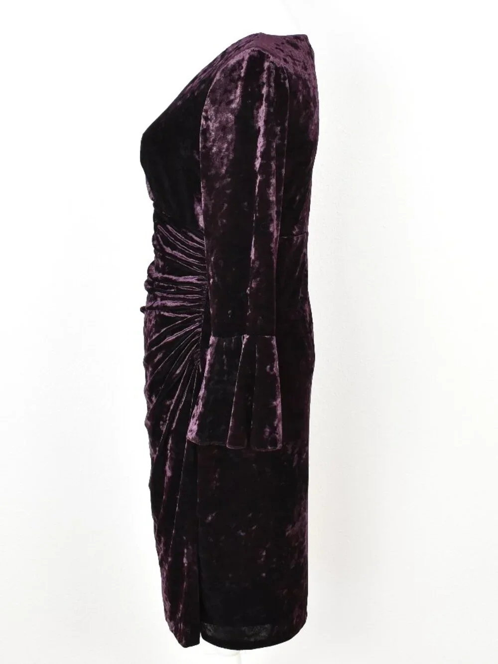 Lauren Ralph Lauren Velvet Faux Wrap Flutter Bell Sleeve Sheath Dress - 8 - Picture 8 of 10
